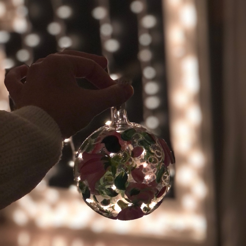 One of a kind Hand Painted Glass Ornament🌷🌿✨